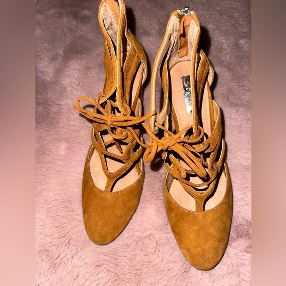 Halogen brown leather lace up block heel round toe heels sz 9 fall boho - Picture 6 of 13